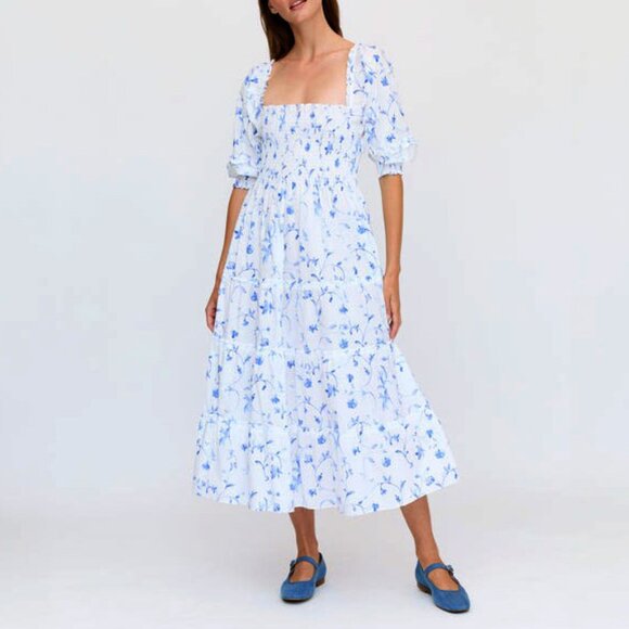 Hill House Dresses & Skirts - New Hill House Nesli 100% Cotton Floral Nap Dress Blue Botanical S $150
